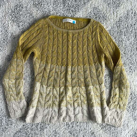 Anthropologie Sparrow Ombre Cable Knit Crewneck Sweater Size Small Yellow Green - Picture 3 of 12